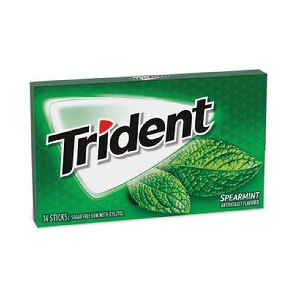 Trident Spearmint Sugar Free Gum, 14 pieces per pack -- 12 packs per box