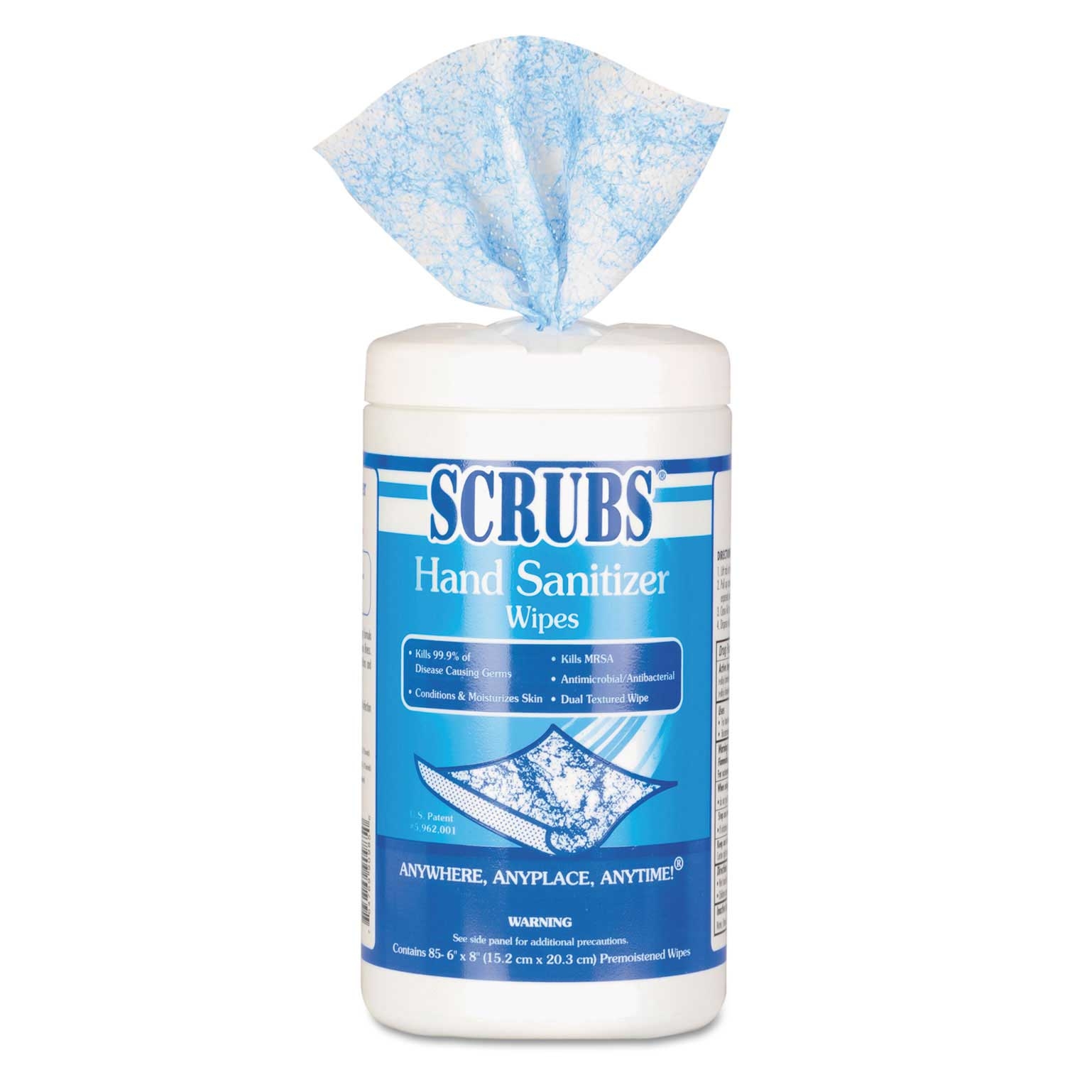 Scrubs Polypropylene Blue White Unscented Hand Sanitizer Wipes, 6 x 8 inch - 85 per pack -- 6 packs per case