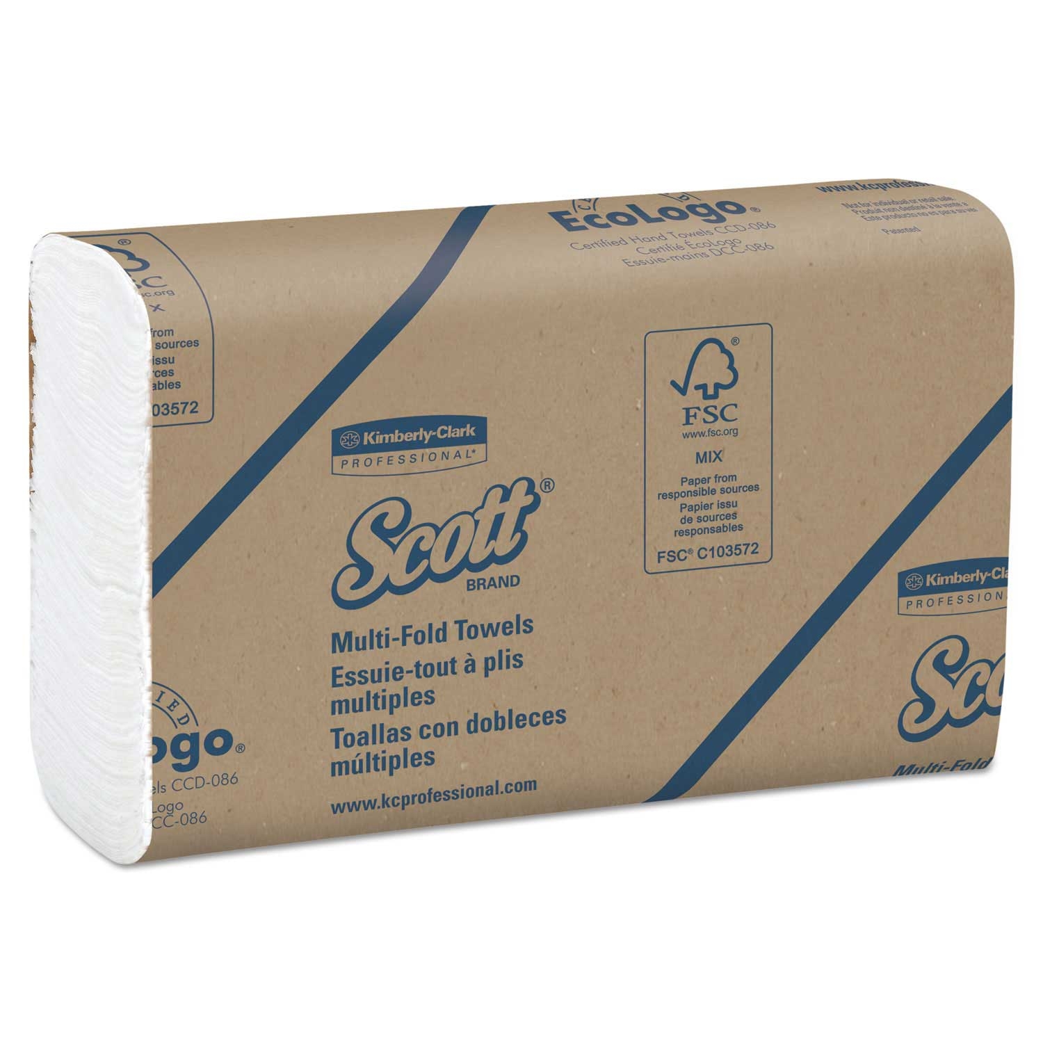 Scott Essential Multi-Fold White Paper Towel, 8 x 9 2/5 inch - 250 per pack -- 16 packs per case