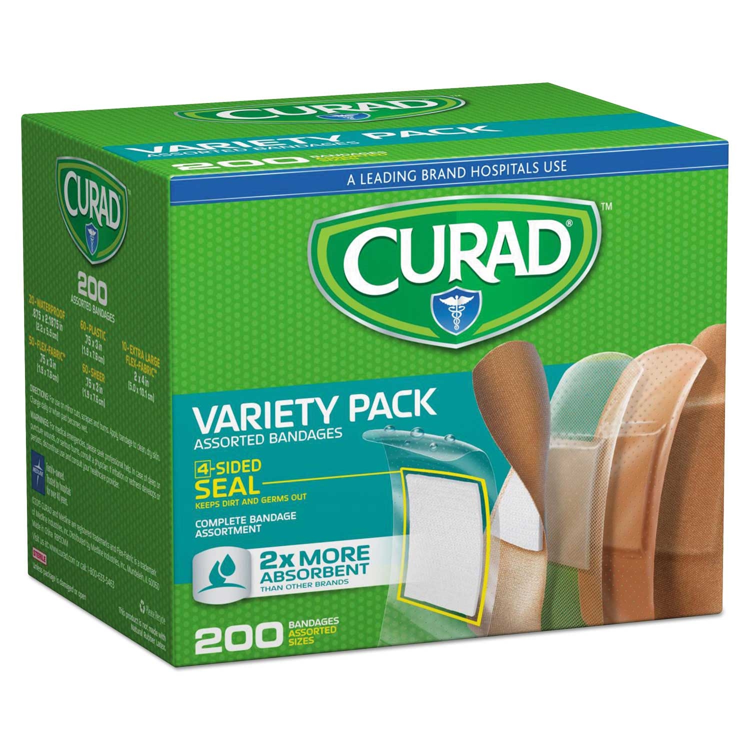 Curad Plastic Fabric Assorted Bandage - 200 per box -- 1 box per case