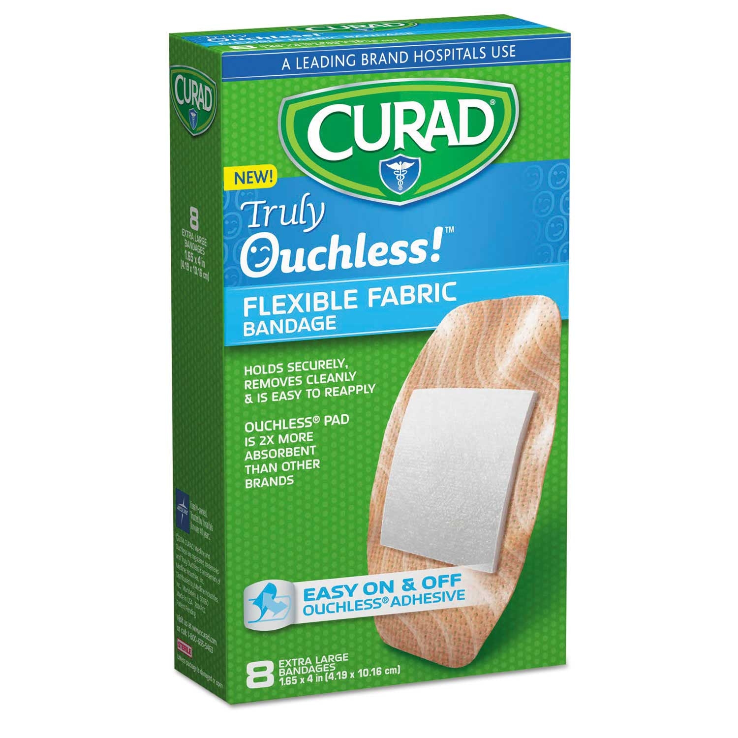 Curad Ouchless Silicone Flex Fabric Bandage, 1.65 x 4 inch - 8 per box -- 1 box per case