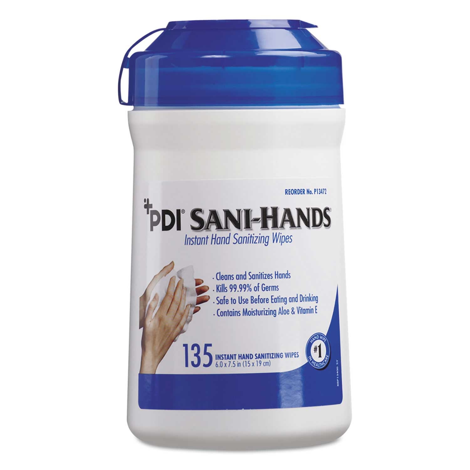 Sani Professional Sani-Hands ALC Instant Hand Sanitizing Wipe, 7.5 x 6 inch - 135 count per pack -- 12 packs per case