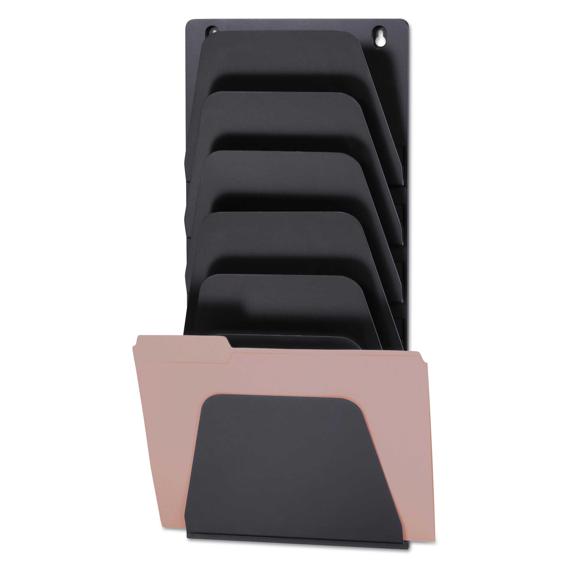 Officemate Plastic Black 7 Sections Wall File Holder, 9.43 x 2 7/8 x 22 3/8 inch