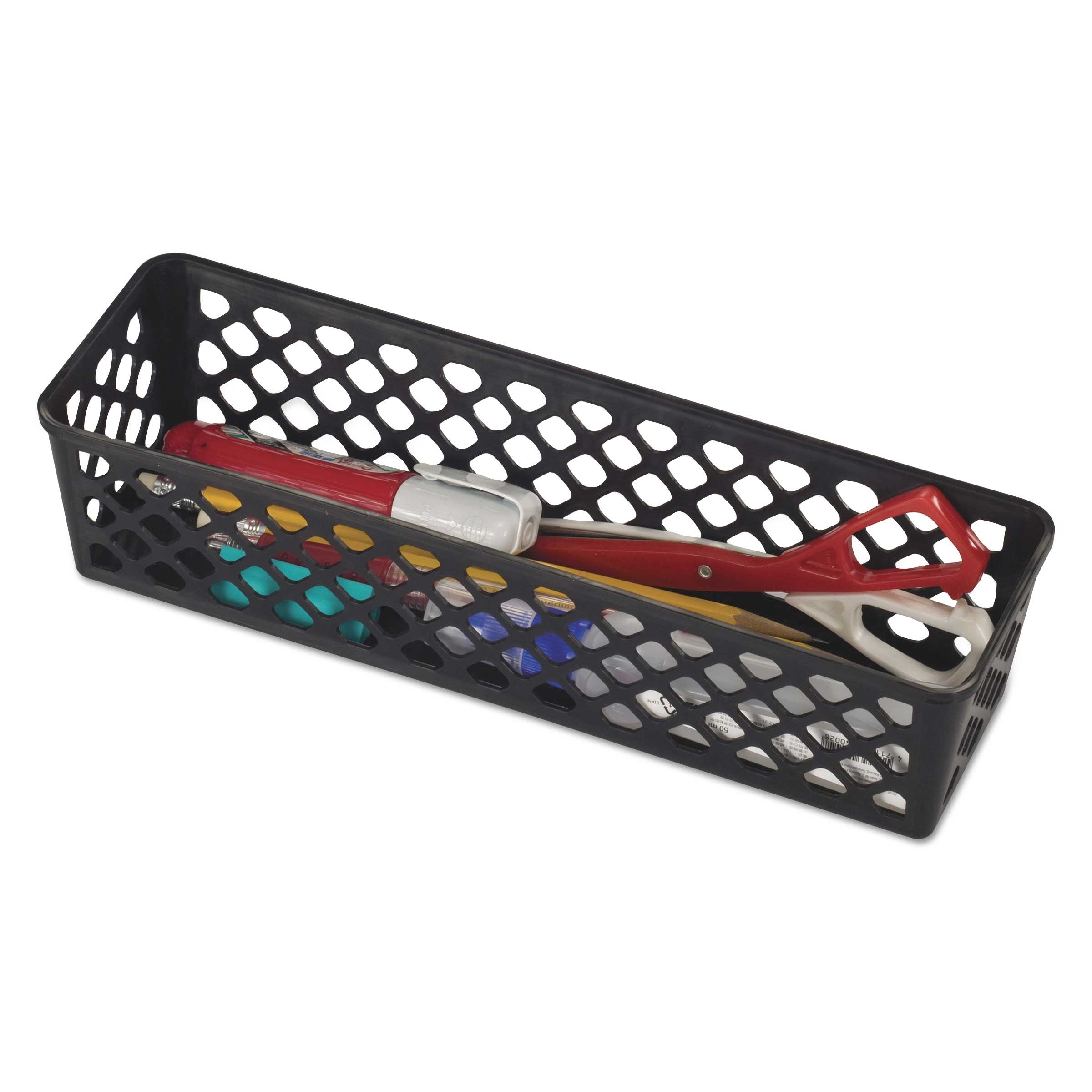 Officemate Black Plastic Recycled Supply Basket, 10.125 x 3.0625 x 2.375 inch - 3 per pack -- 1 pack per case