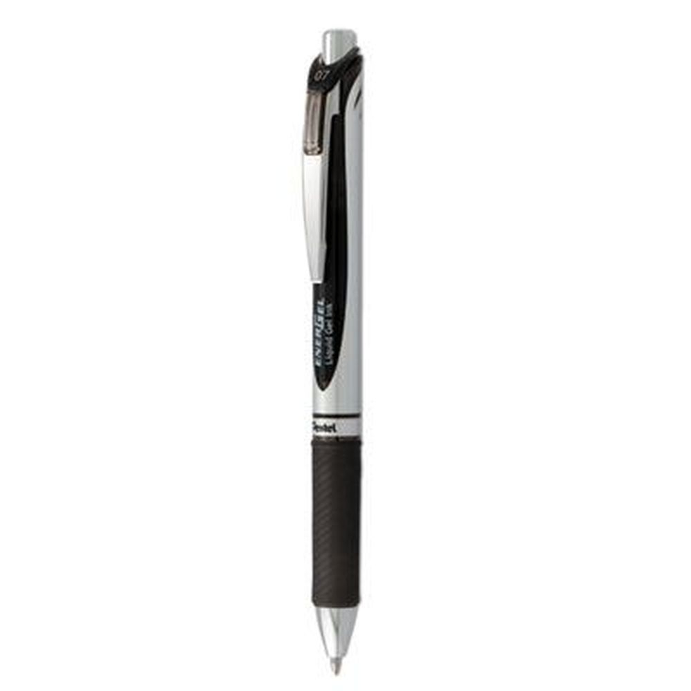Pentel EnerGel RTX Medium 0.7 mm Retractable Black/Silver Barrel Gel Penn -- 12 per case