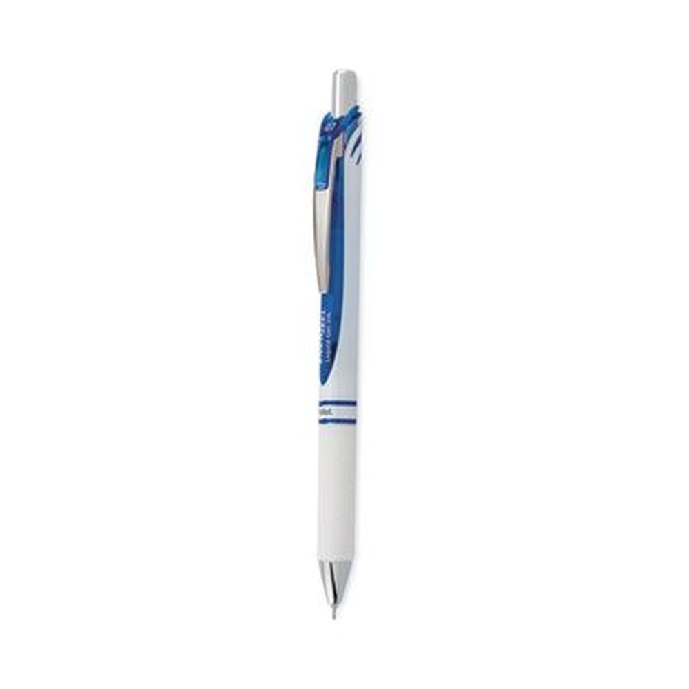 Pentel EnerGel Medium 0.7 Mm Retractable White/Blue Barrel Pearl Gel Pen -- 12 per case