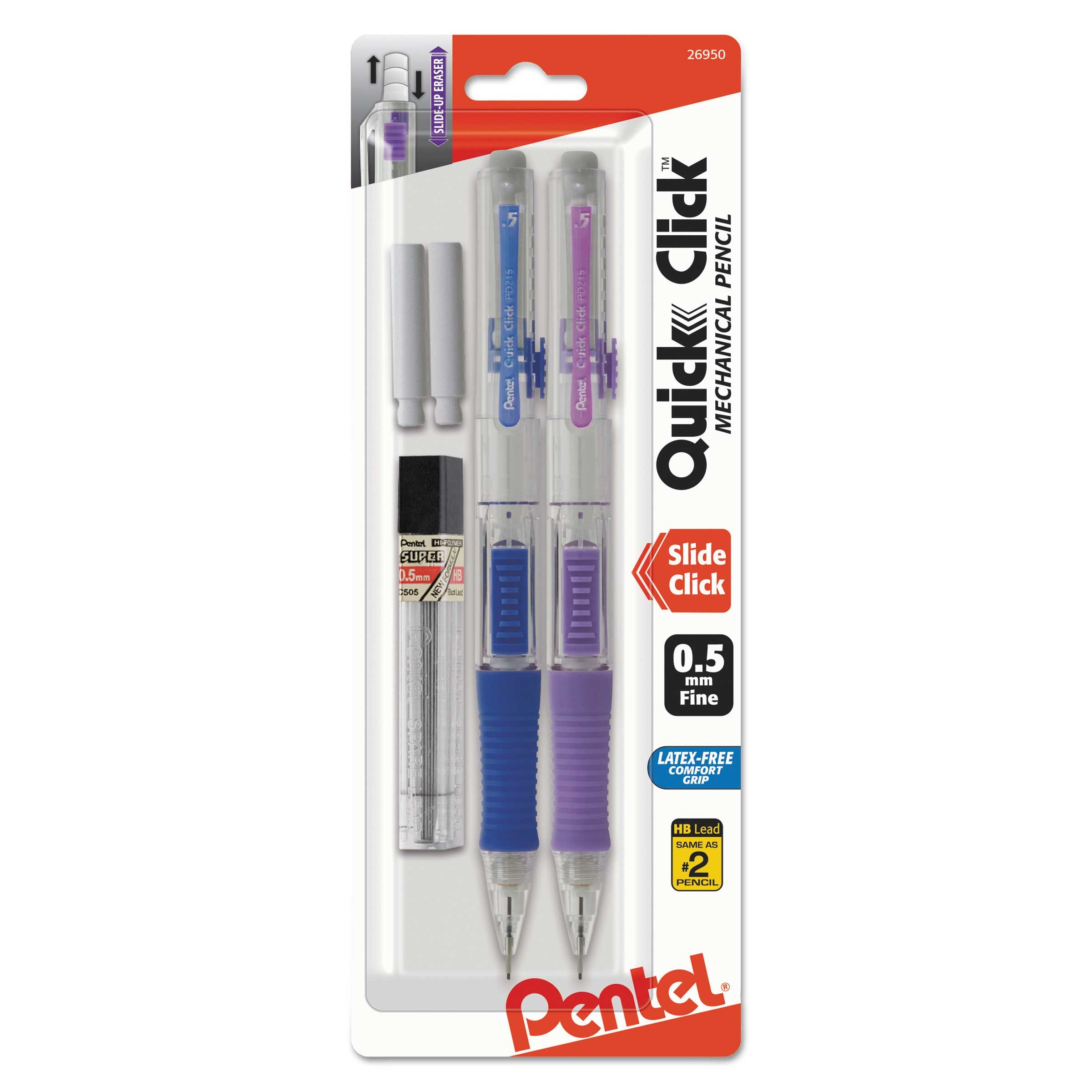 Pentel Quick Click Black Lead/Assorted Barrel Color 0.5 mm HB Mechanical Pencil - 2 per pack -- 1 pack per case