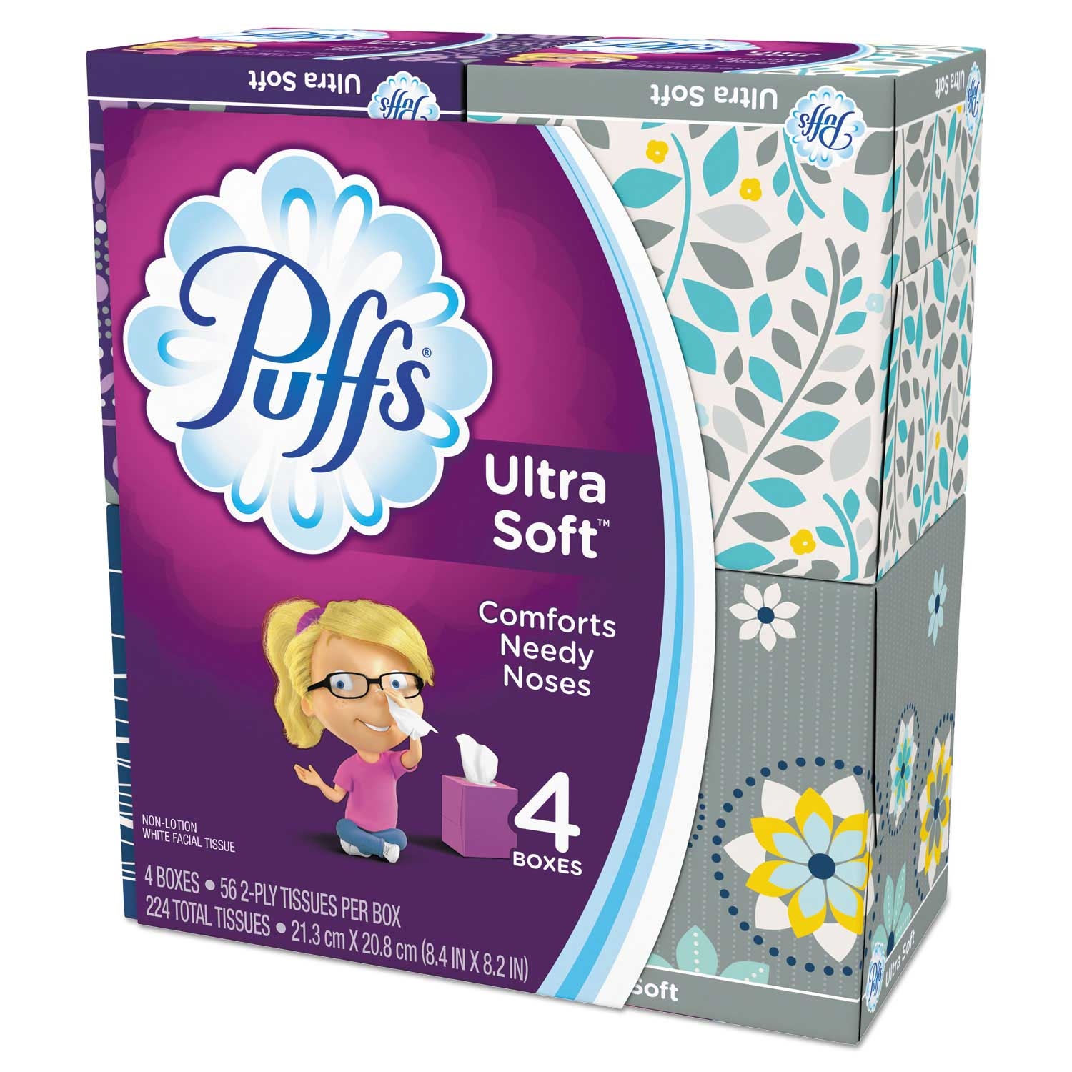 Puffs Ultra Soft White 2 Ply Facial Tissue, 8.2 x 8.4 inch - 56 sheets per box -- 24 boxes per case