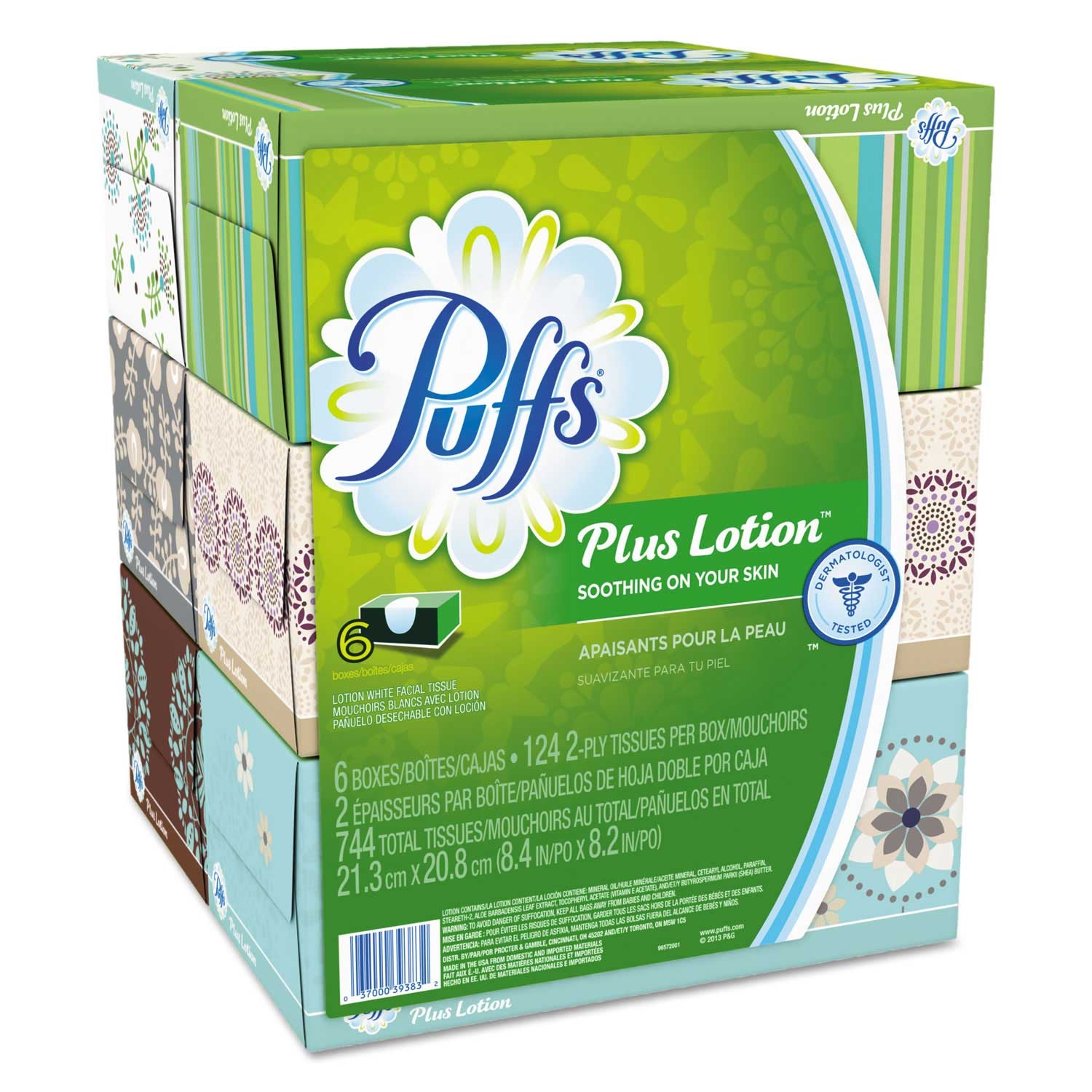 Puffs Plus Lotion White 2 Ply Facial Tissue, 8.2 x 8.4 inch - 124 sheets per box -- 24 boxes per case