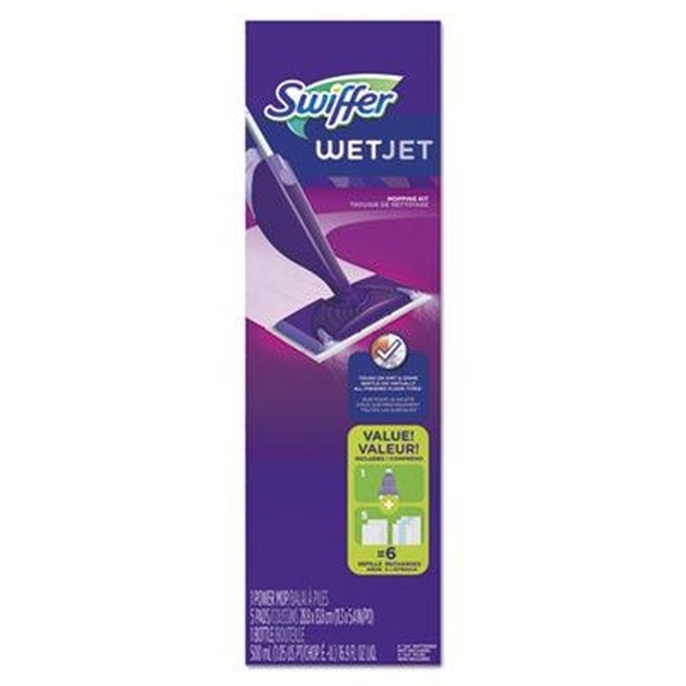 Swiffer Wetjet Mop with 11 x 5 inch White Cloth Head and 46 inch Purple/Silver Aluminium/Plastic Handle