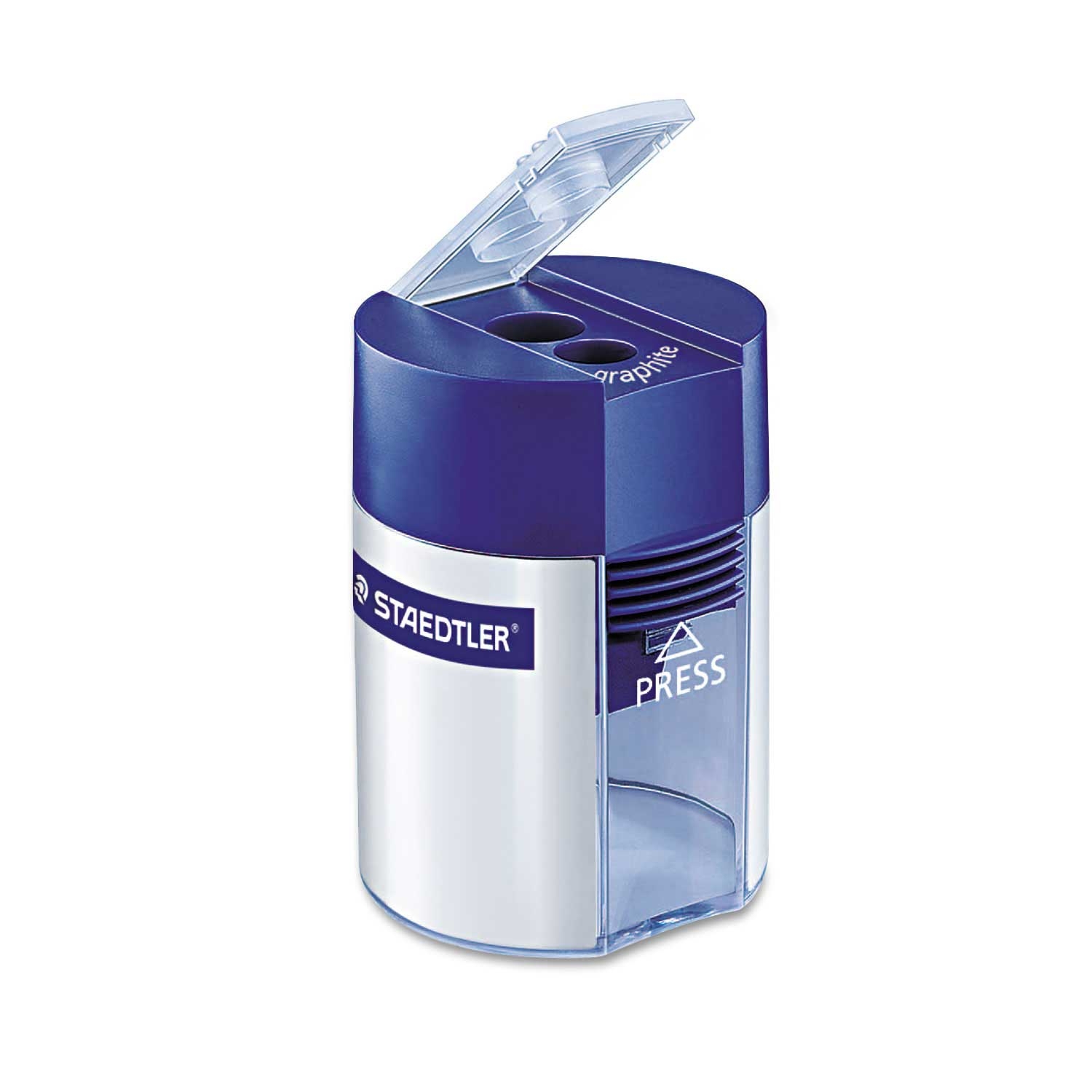 Staedtler Blue Silver Two Hole Cylinder Handheld Pencil Sharpener, 2.25 x 1.63 x 1.63 inch