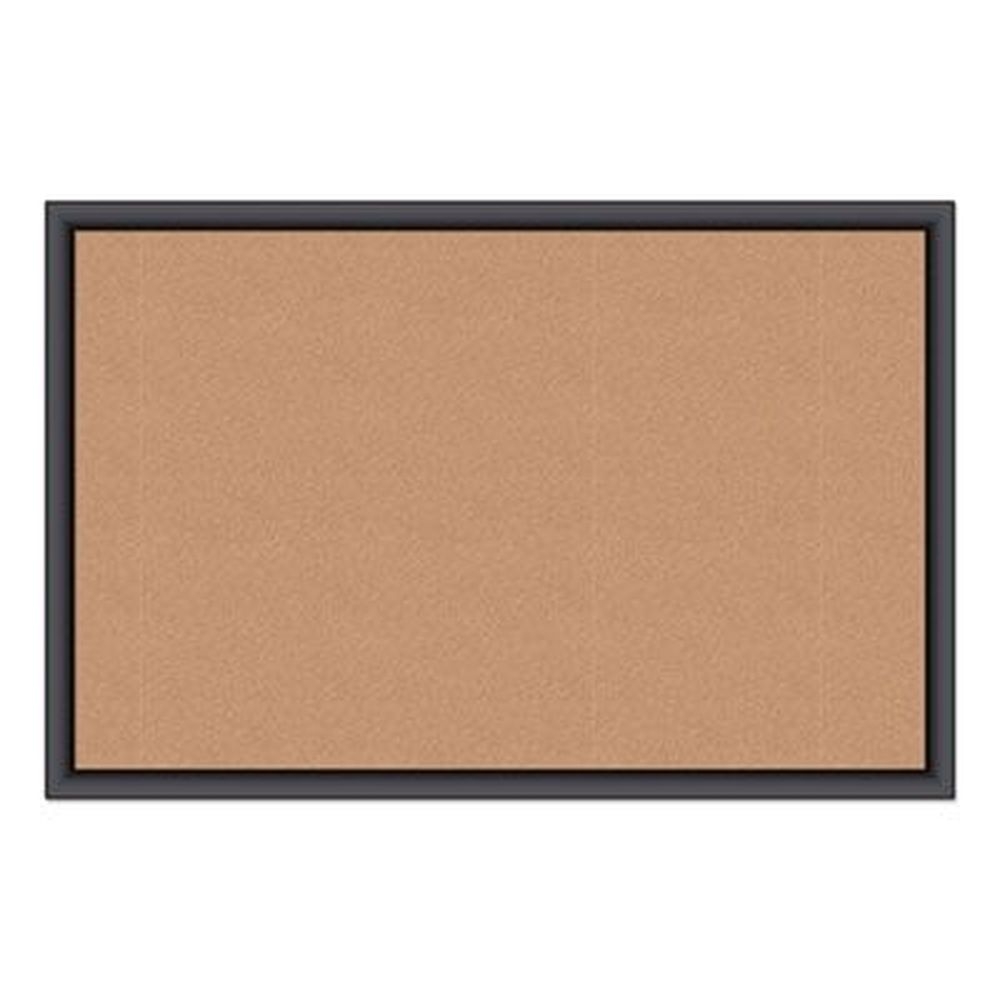 U Brands Natural Surface Black Frame Cork Bulletin Board, 36 x 24 inch
