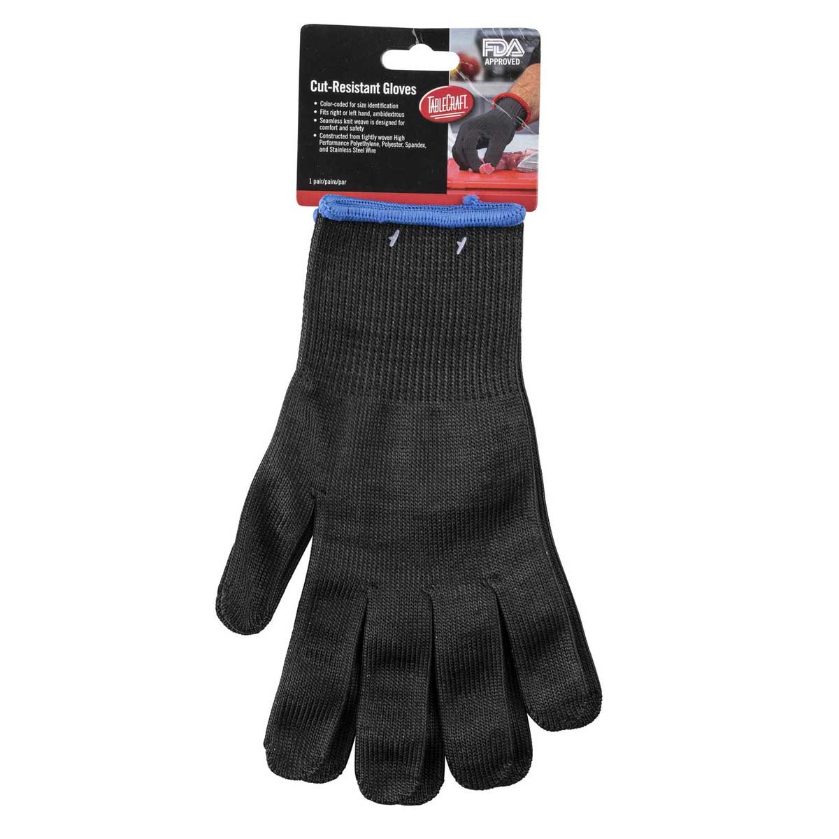 Tablecraft The Protector Large Cut Resistant Blue Cuff Black Glove, 9.875 x 5.125 x 0.125 inch