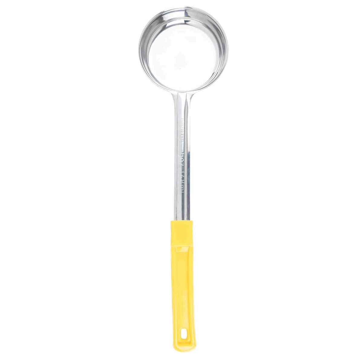 Tablecraft Stainless Steel Solid One Piece Spoonout with Yellow Handle, 5 Ounce Capacity