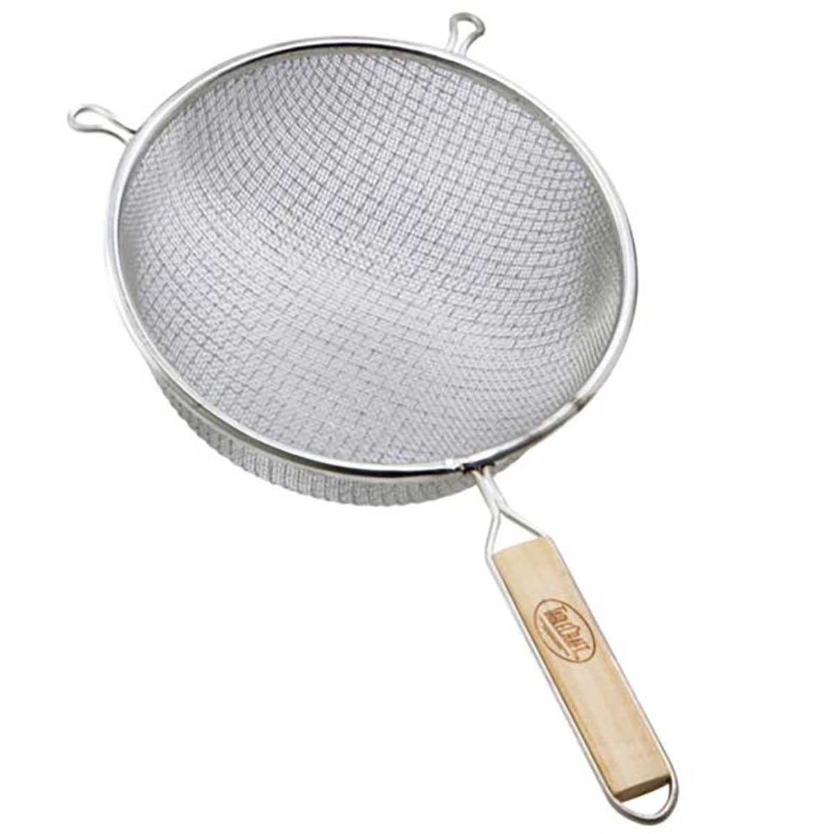 Tablecraft Tin Plated Fine Double Mesh Strainer with Wood Handle, 14.125 x 8 x 3.25 inch