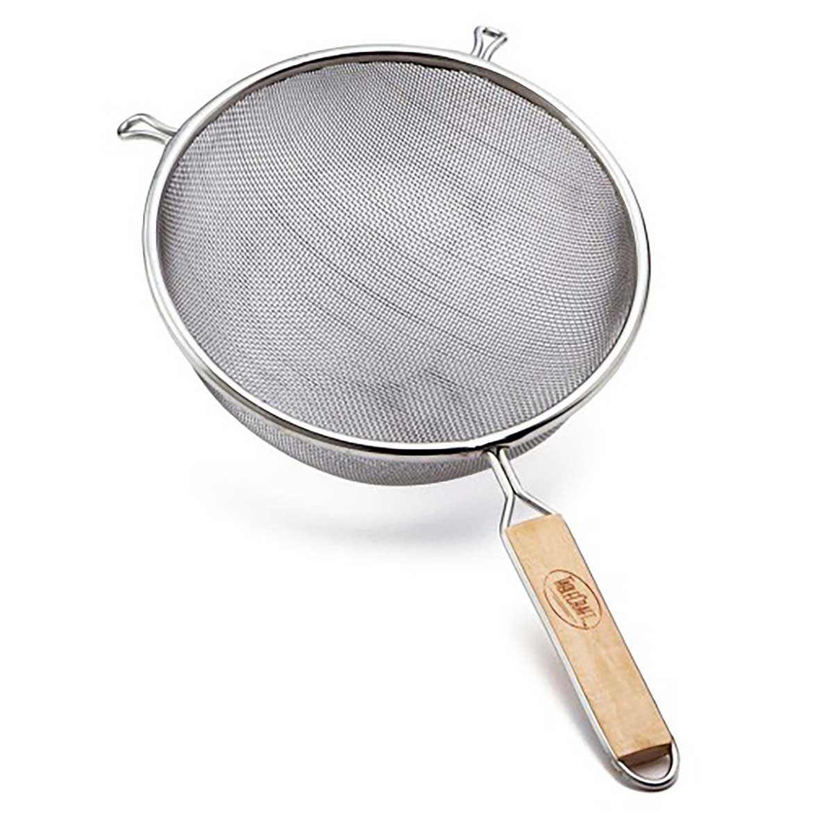 Tablecraft Tin Plated Single Medium Mesh Strainer with Wood Handle, 6.25 inch Dia.