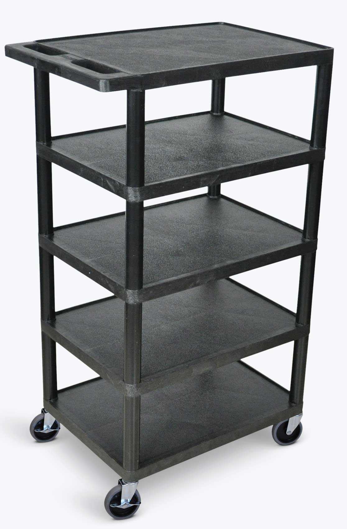 Luxor Black Five Flat Shelf Structural Foam Plastic Cart, 24 x 18 x 46 inch Height