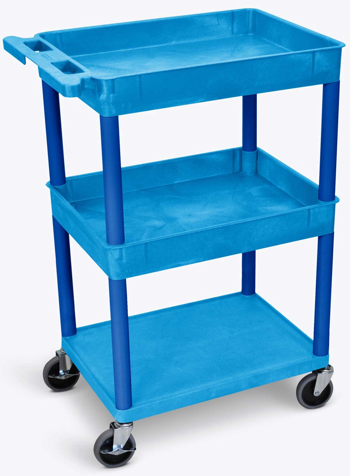 Luxor Blue Top/Middle Tub and Flat Bottom Shelf Cart, 24 x 18 x 36.5 inch Height