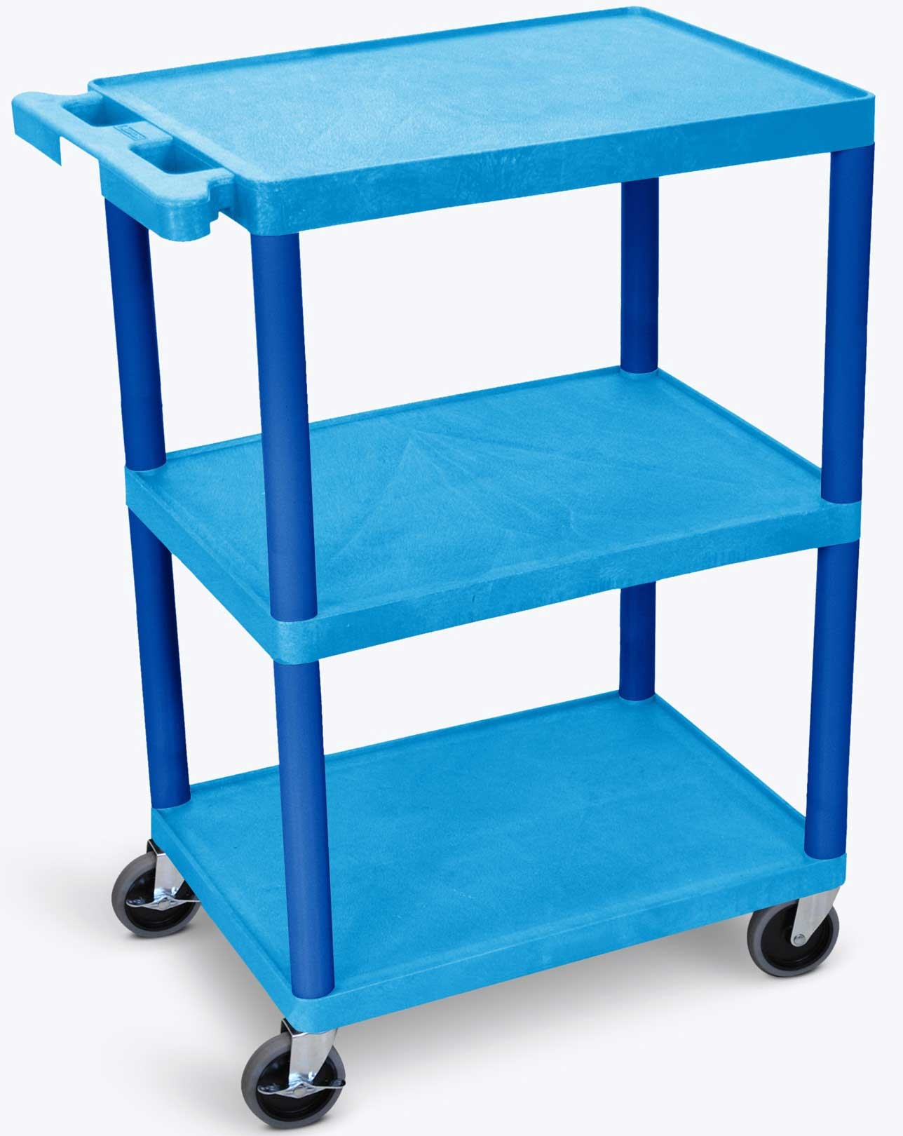 Luxor Blue Flat Shelf Cart with Three Shelves, 24 x 18 x 32 inch Height