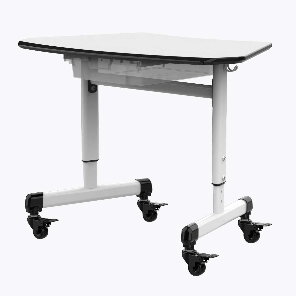 Luxor Black Height-Adjustable Trapezoid Student Desk with Drawer, 29 x 19 x 21.75 to 29.75 inch Height