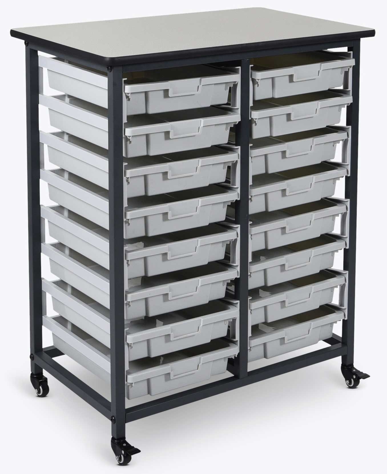 Luxor Gray Double Row Mobile Bin Storage Unit with Small Gray Bins, 30.75 x 20 x 37.5 inch Height