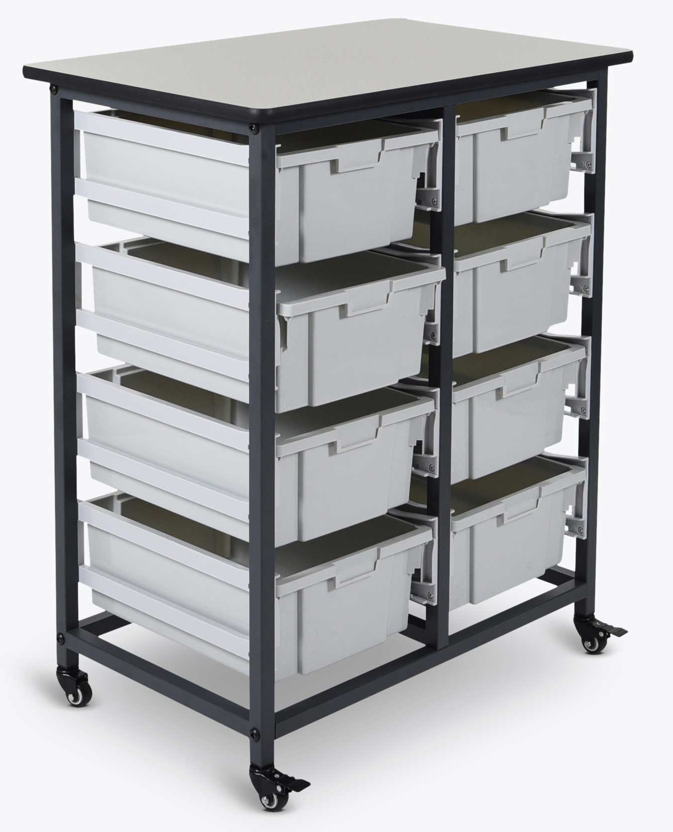 Luxor Gray Double Row Mobile Bin Storage Unit with Large Gray Bins, 30.75 x 20 x 37.5 inch Height