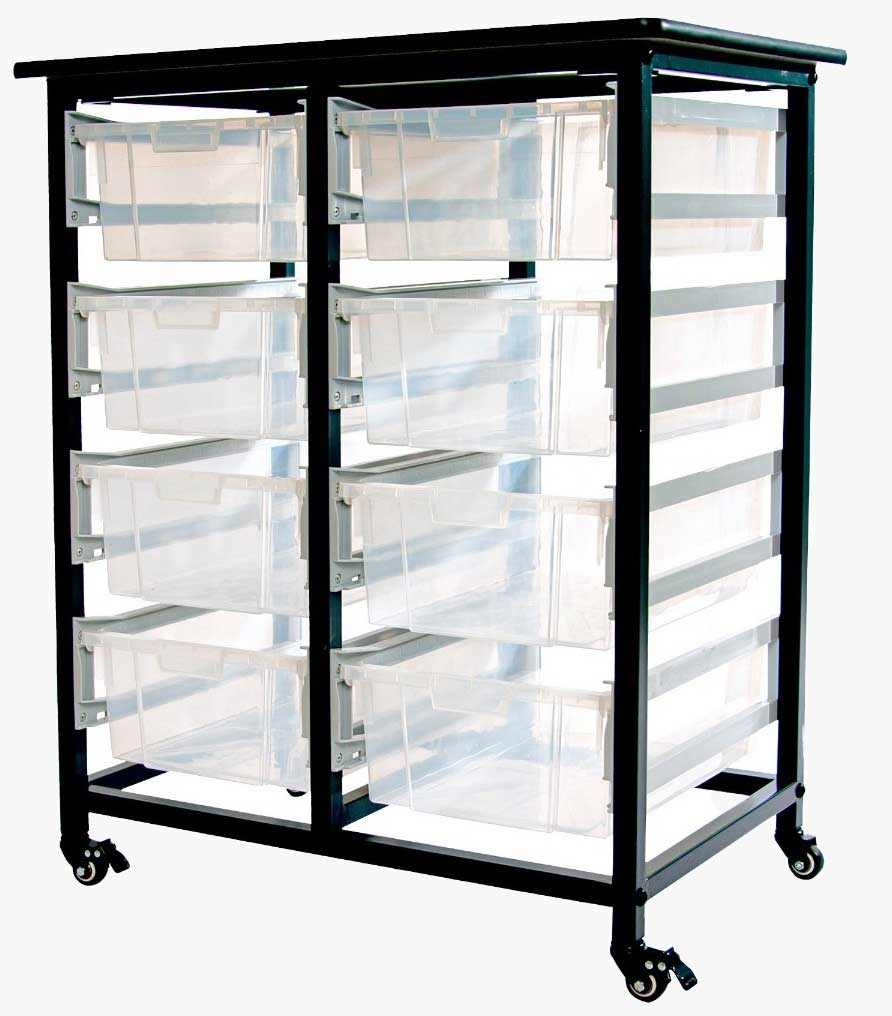 Luxor Gray Double Row Mobile Bin Storage Unit with Large Clear Bins, 30.75 x 20 x 37.5 inch Height