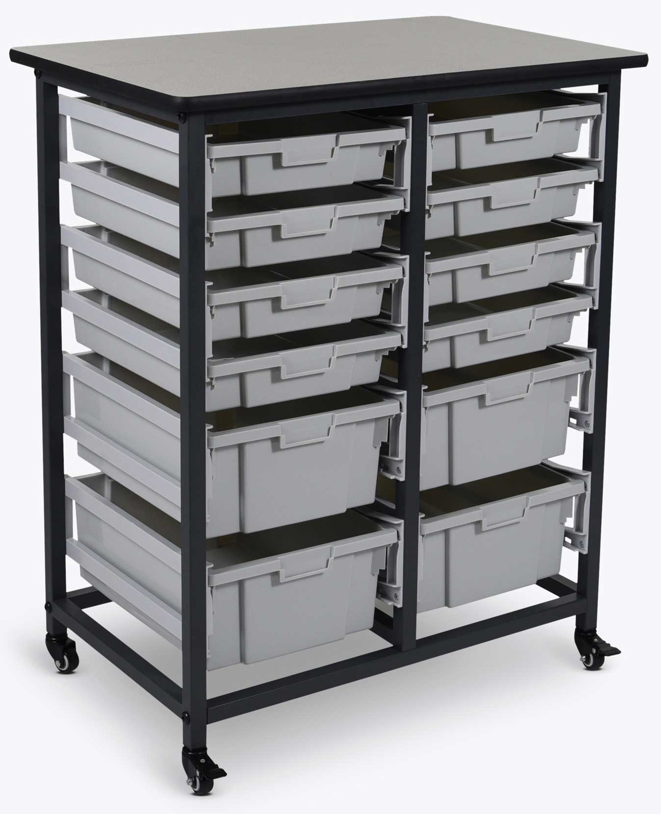 Luxor Gray Double Row Mobile Bin Storage Unit with Large and Small Gray Bins, 30.75 x 20 x 37.5 inch Height