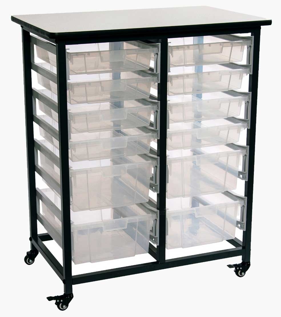 Luxor Gray Double Row Mobile Bin Storage Unit with Large and Small Clear Bins, 30.75 x 20 x 37.5 inch Height