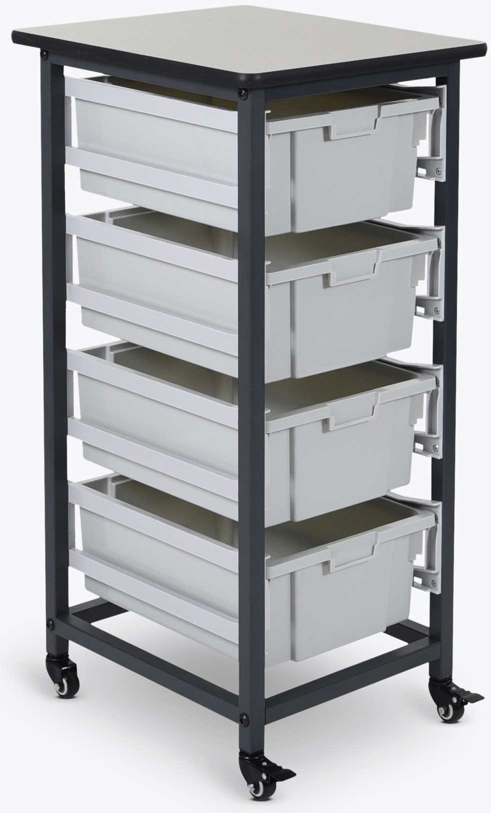 Luxor Gray Single Row Mobile Bin Storage Unit with Large Gray Bins, 17.125 x 20 x 37.5 inch Height