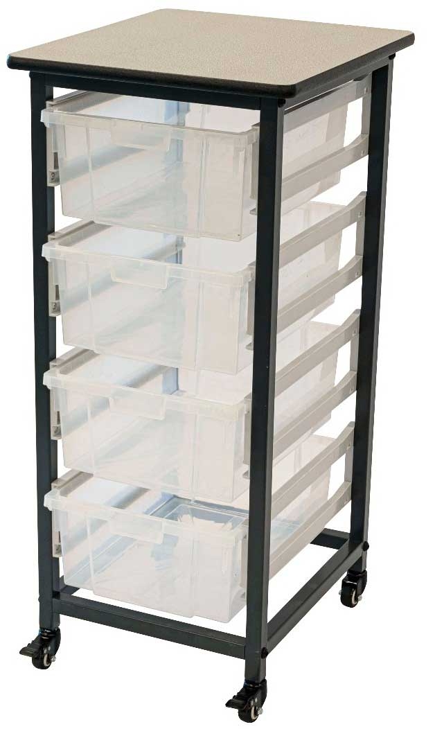 Luxor Gray Single Row Mobile Bin Storage Unit with Large Clear Bins, 17.125 x 20 x 37.5 inch Height