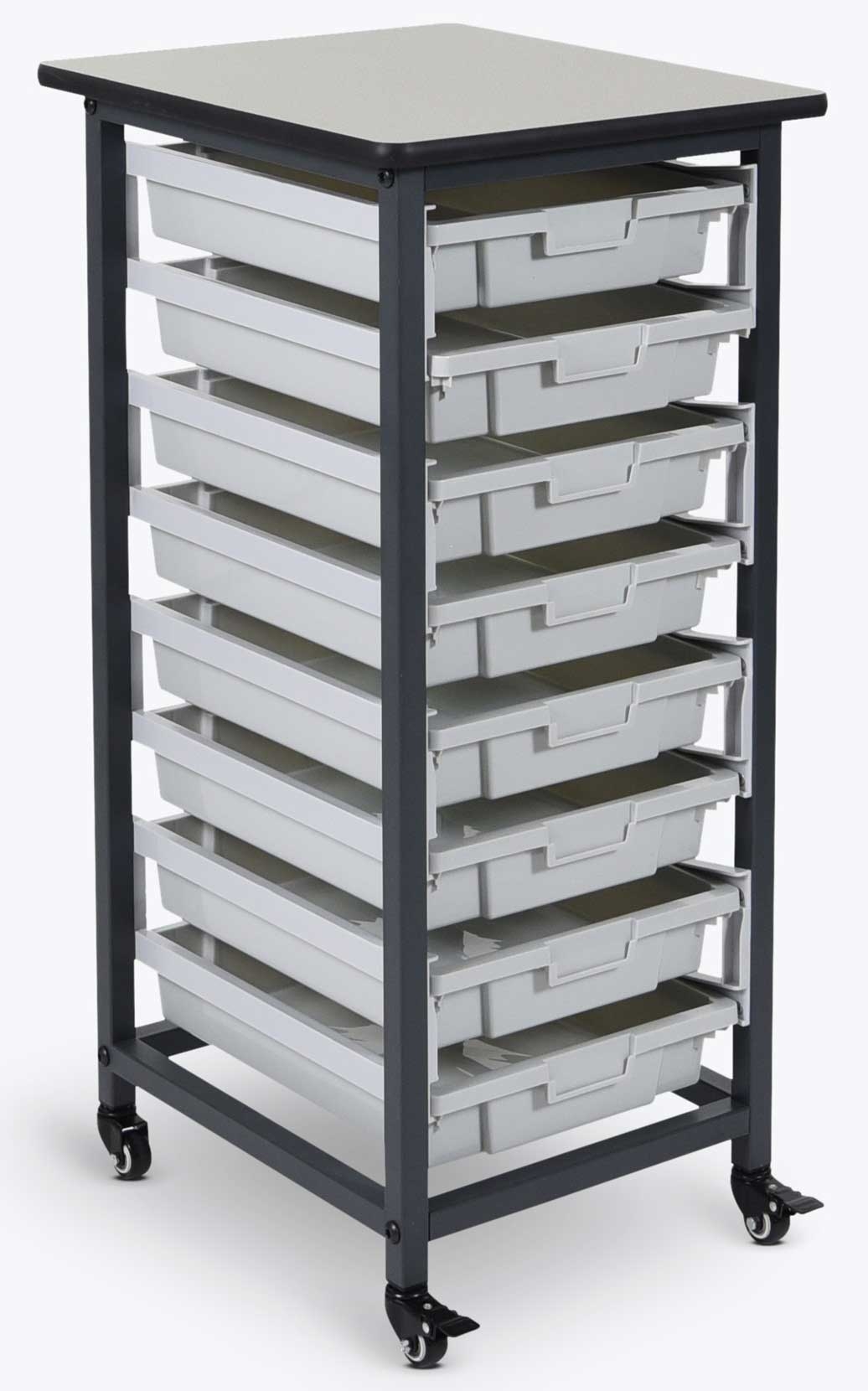 Luxor Gray Single Row Mobile Bin Storage Unit with Small Gray Bins, 17.125 x 20 x 37.5 inch Height