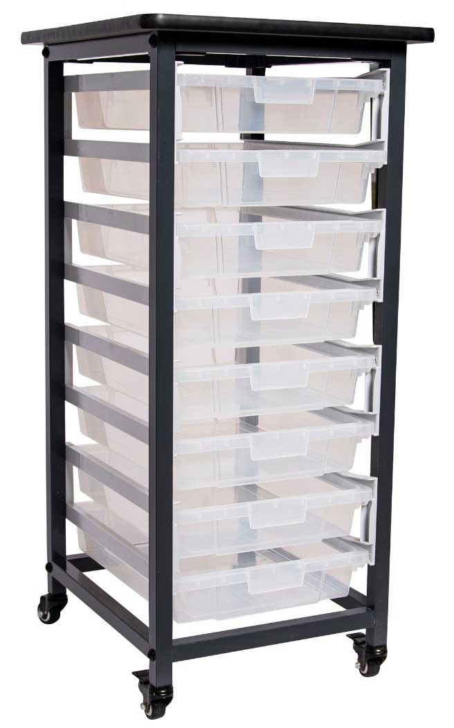 Luxor Gray Single Row Mobile Bin Storage Unit with Small Clear Bins, 17.125 x 20 x 37.5 inch Height