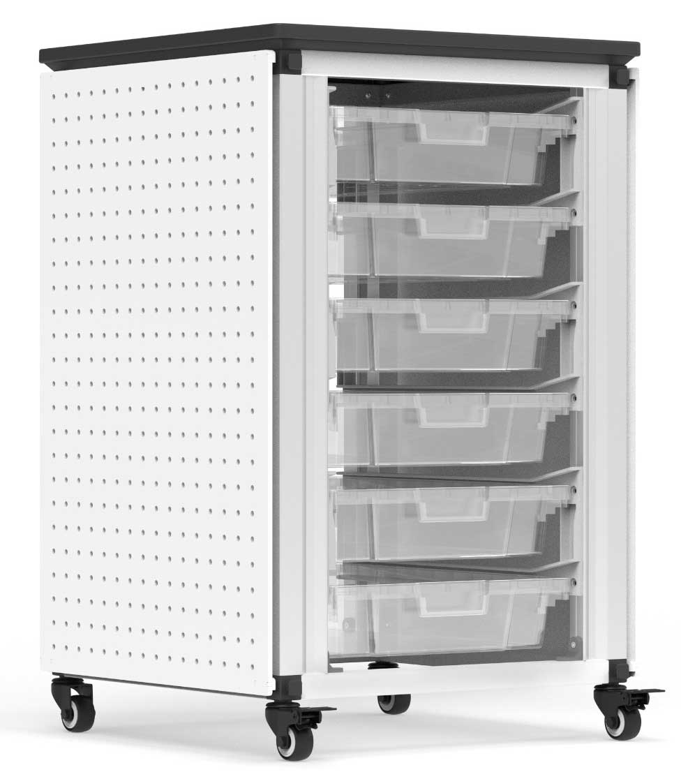 Luxor Black Single Module with 6 Small Bins Modular Classroom Storage Cabinet, 18.2 x 18.2 x 28.75 inch