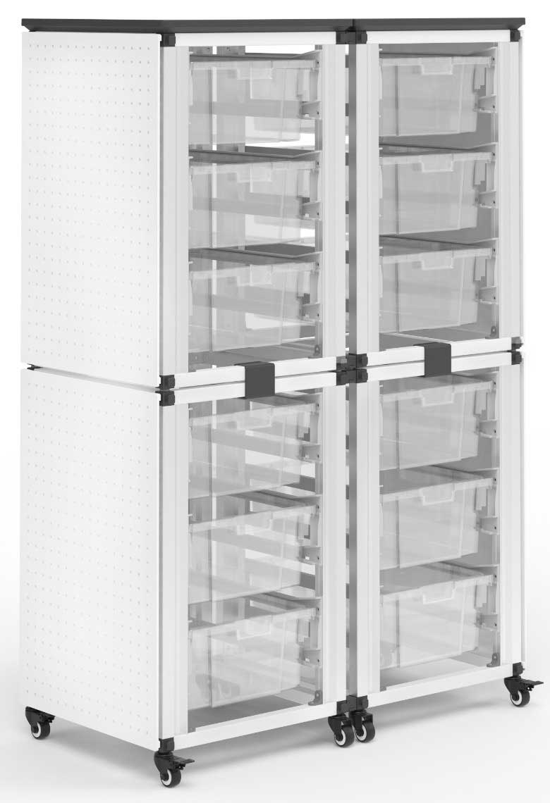 Luxor Black 4 Stacked Modules with 12 Large Bins Modular Classroom Storage Cabinet, 18.2 x 18.2 x 28.75 inch