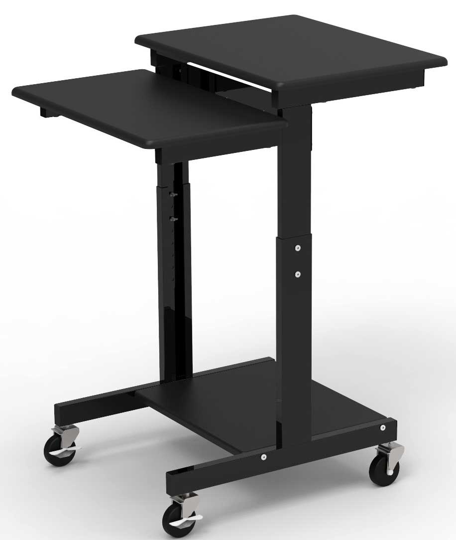 Luxor Black Adjustable-Height Presentation Workstation, 24 x 31 x 39 to 45 inch Height