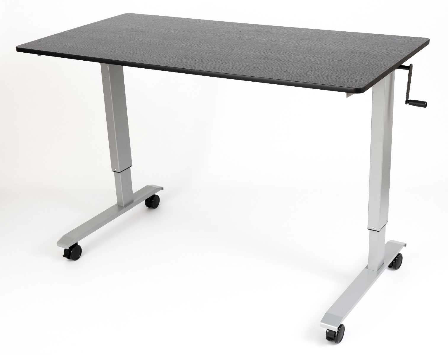 Luxor Black High Speed Crank Adjustable Stand Up Desk with Black Oak Finish and Silver Powder Coat Finish Frame, 59 x 29.5 x 32.6 to 48.5 inch Height