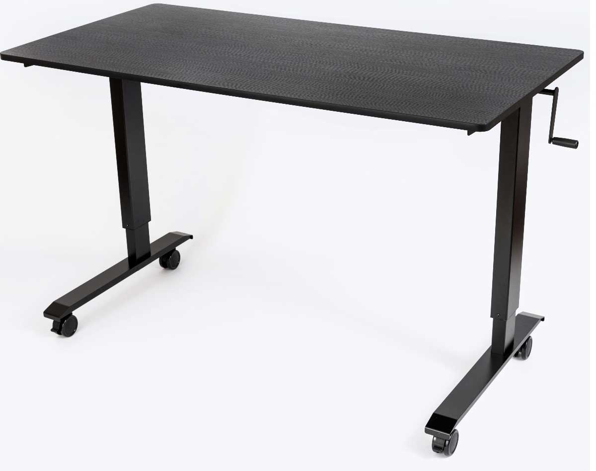 Luxor Black High Speed Crank Adjustable Stand Up Desk with Black Oak Finish and Black Powder Coat Finish Frame, 59 x 29.5 x 32.6 to 48.5 inch Height