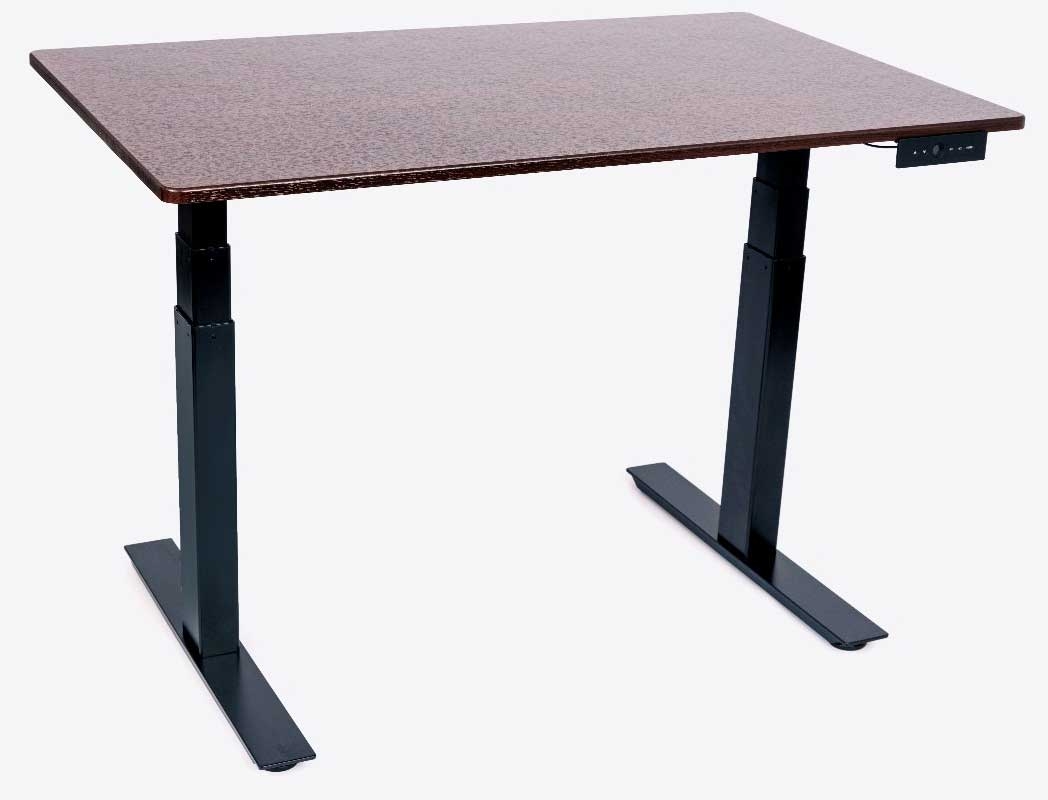 Luxor Glass Three Stage Dual Motor Electric Stand Up Desk with Dark Walnut Finish, 47.25 x 29.5 x 26 to 51.6 inch