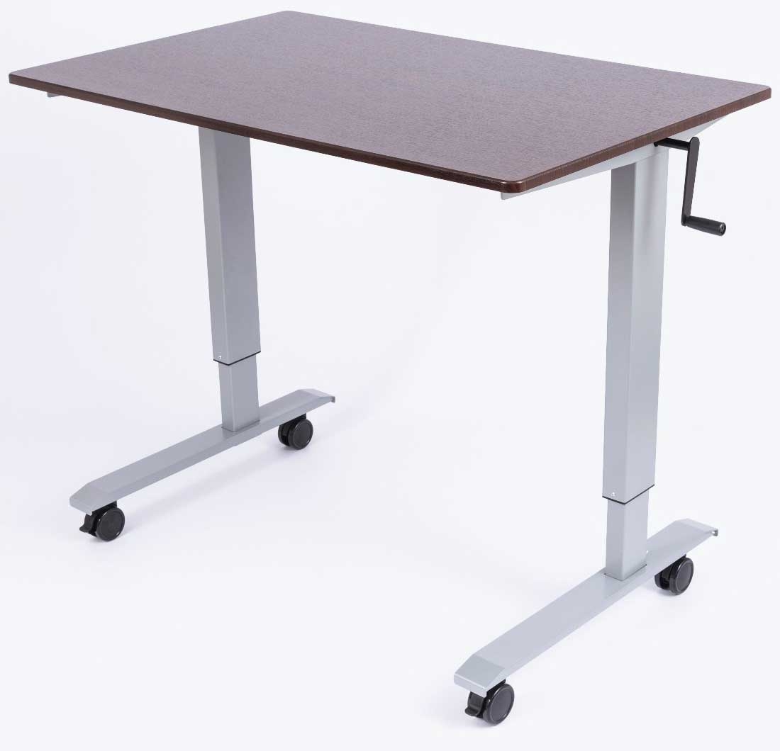 Luxor Glass High Speed Crank Adjustable Stand Up Desk with Dark Walnut Finish, 48 x 29.5 x 32.6 to 48.5 inch Height