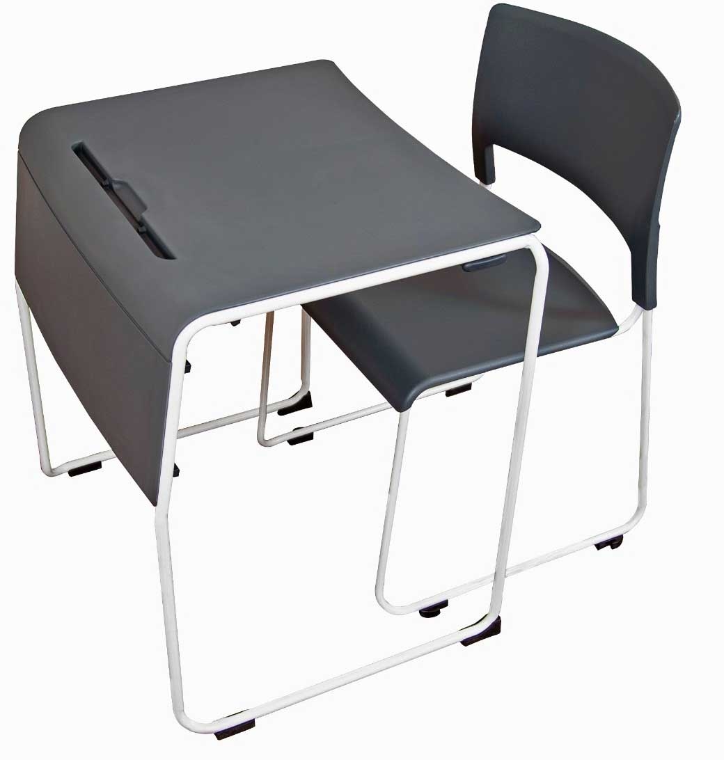 Luxor Lightweight Gray Stackable Student Desk and Chair, 27 x 22 x 28 inch Height -- 4 per case