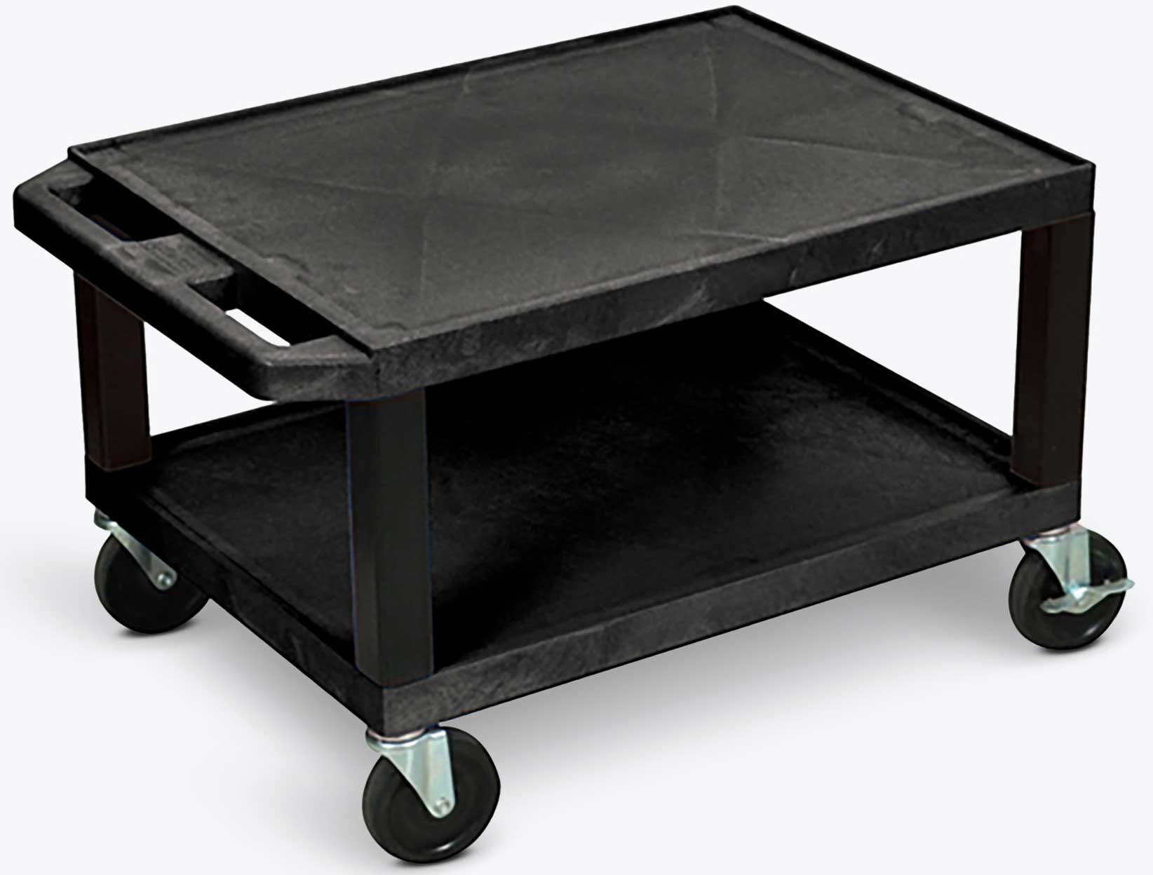 Luxor Black AV Cart with Two Shelves and Black Legs, 24 x 18 x 16 inch Height