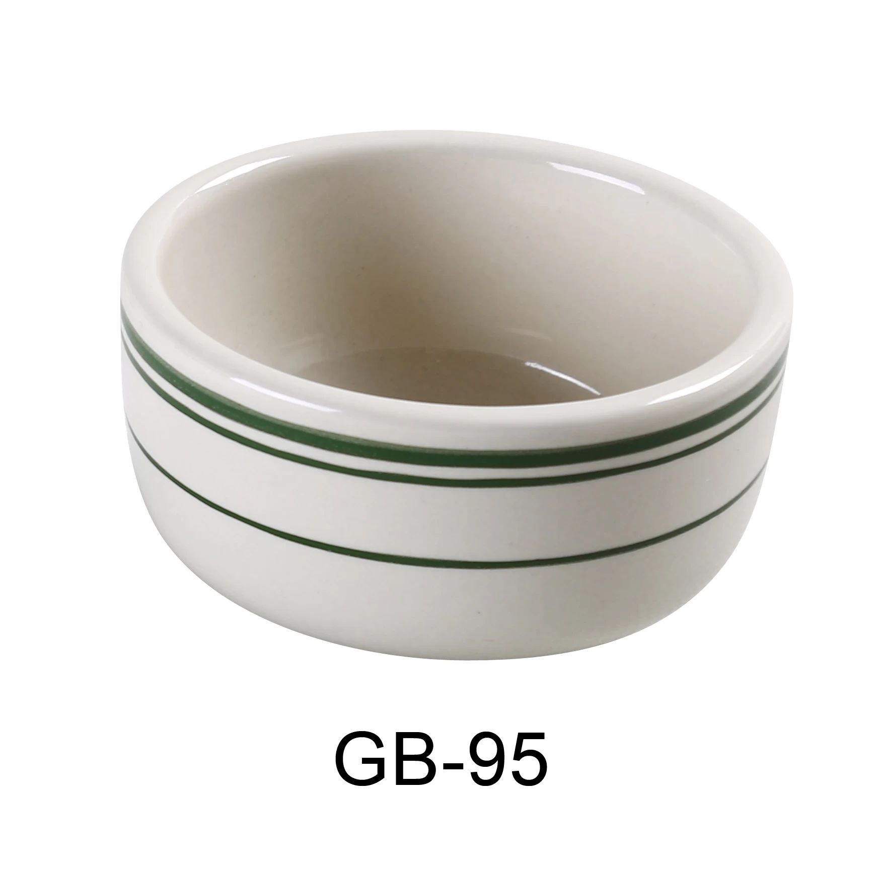 Yanco Green Band Ceramic American White Round Jung Bowl, 9 1/2 Ounce -- 36 per case.