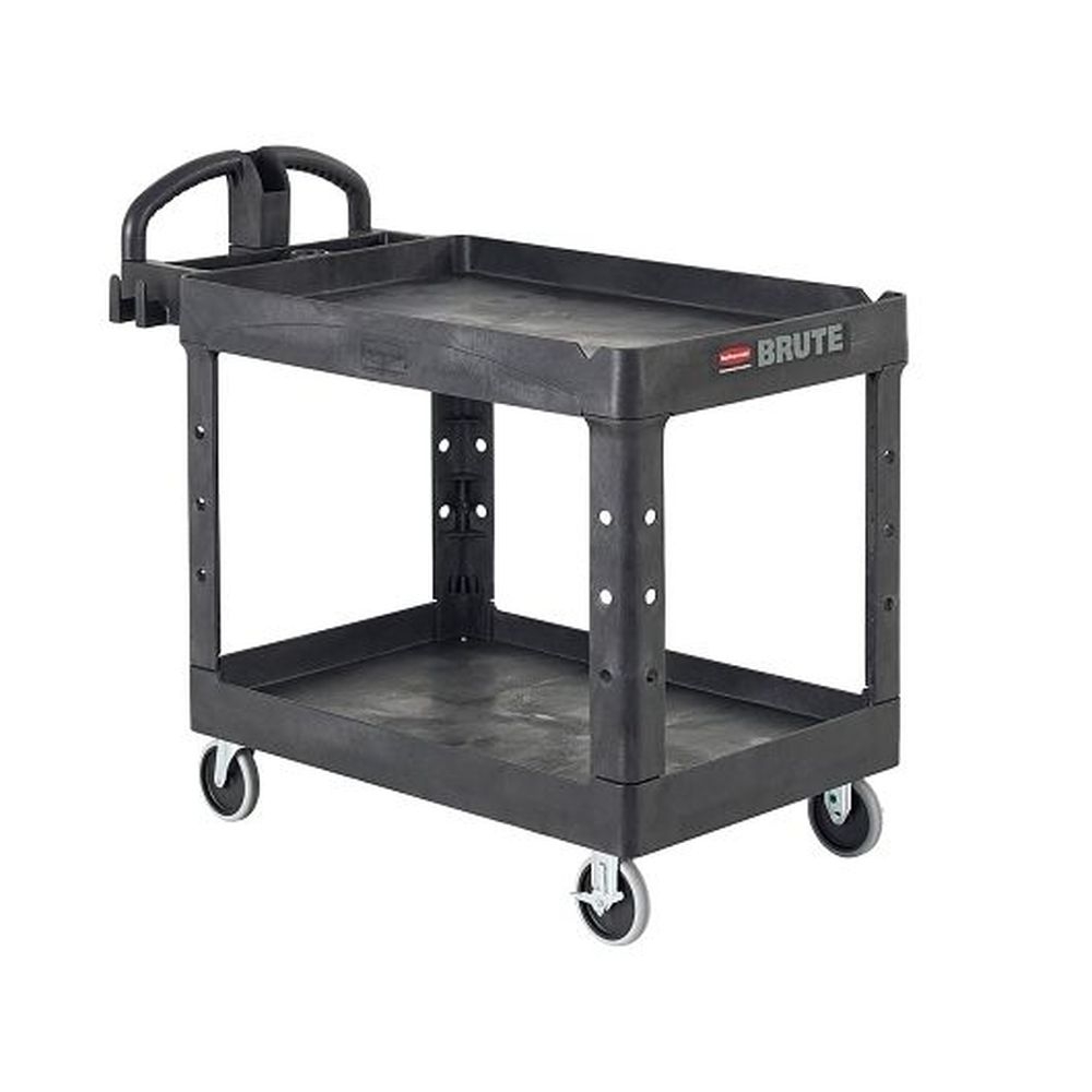 Brute Black Large Lipped Shelf Heavy Duty Utility Cart with Ergo Handle