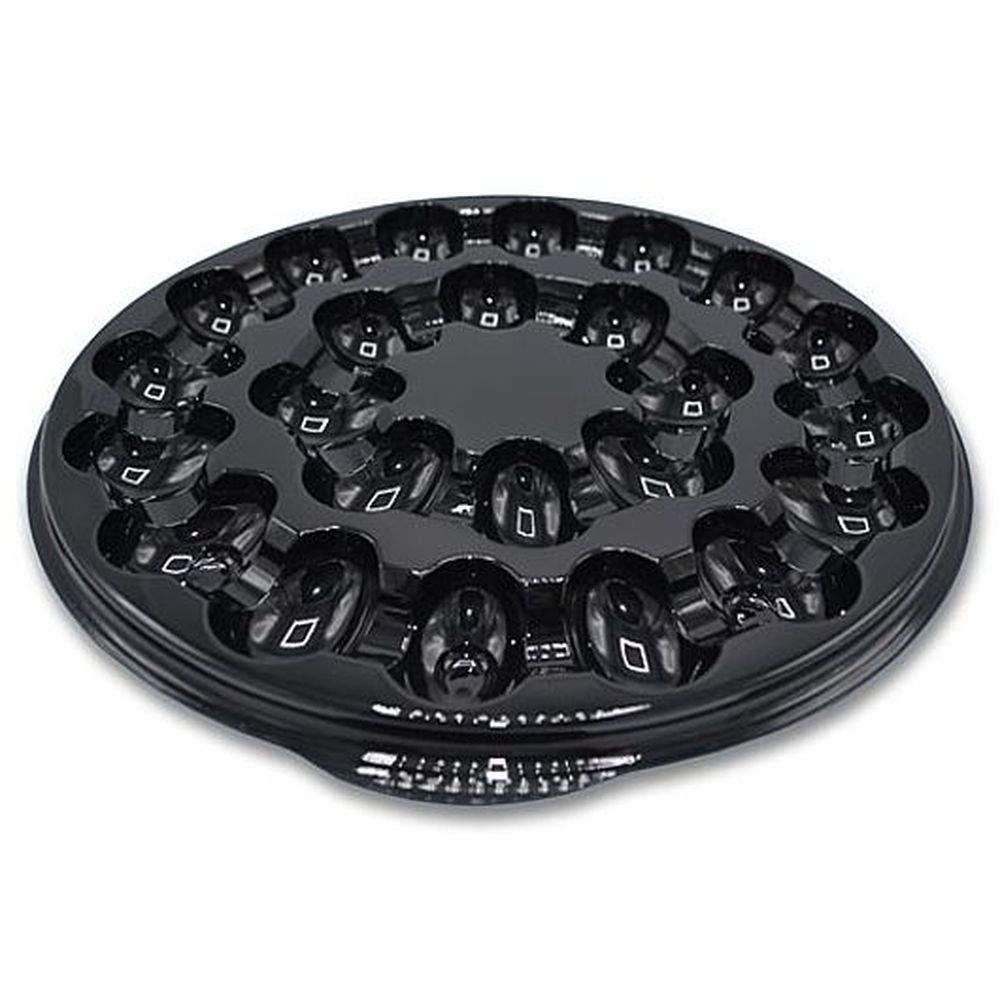 12.5 inch Round Black PET 24 Compartment Egg Tray Base