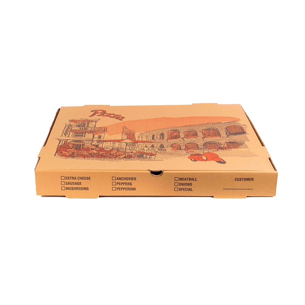KITCH 24/7 16 x 16 x 2 Inch Kraft Stock Print Design Corrugated Pizza Box -- 50 per case