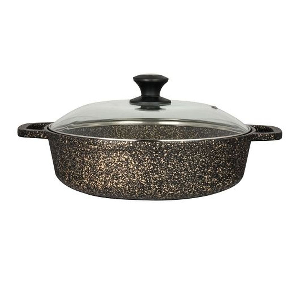 Bronzed Granite Round Induction Buffet Pot with Tempered Glass Lid, 128 Ounce