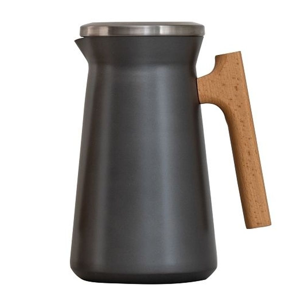 1 Liter Stainless Steel Lined Vacuum Insulated Plastic Grey Beverage Server with Wood Handle, 6 count