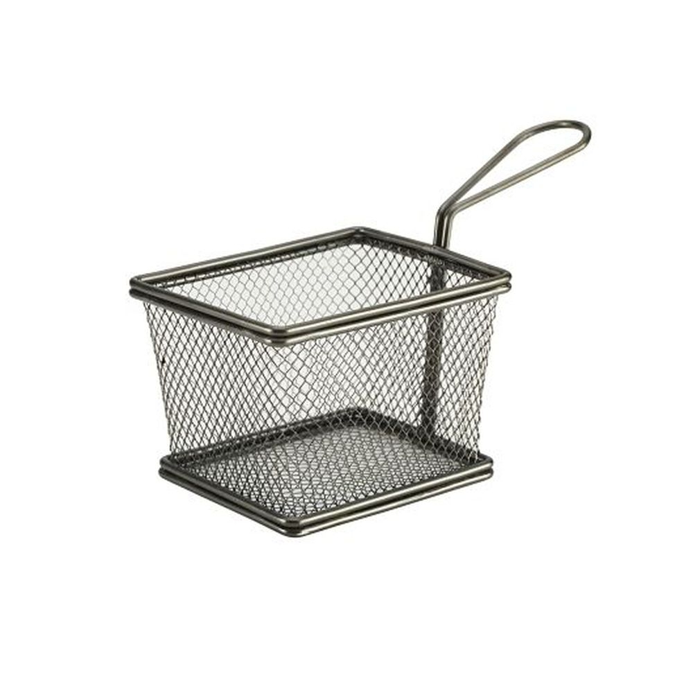 Stainless Steel 5 inch Black Rectangle Serving Fry Basket, 6 count