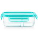 Pyrex MealBox 2.3 Cup Divided Glass Food Storage Container with Turquoise Lid -- 4 per case